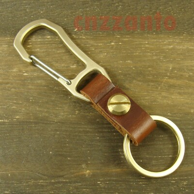 #ad Solid Brass key chain ring snap hook clip Top grain cowhide belt clip H036 $13.99