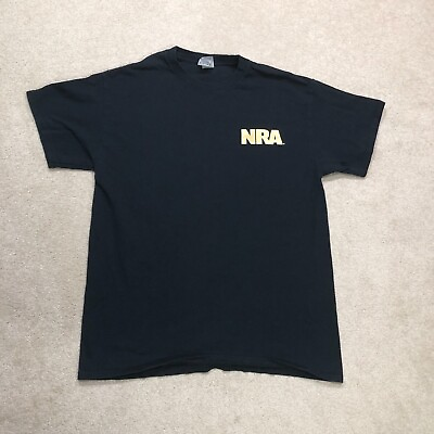 #ad NRA T Shirt Mens Medium Black Bullet Double Sided $13.89