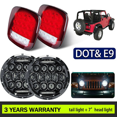 #ad #ad 4PCS 7quot; 150W LED Headlights Tail Lights Combo For Jeep Wrangler TJ YJ CJ5 CJ7 $69.98