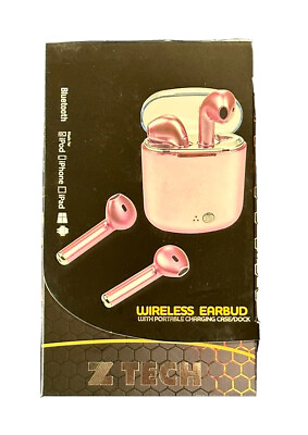 #ad Z tech wireless earbud with portable charging case pink bluetooth $35.00