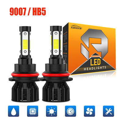 #ad Pair 4 Side 9007 LED Headlight Bulbs Kit HB5 Hi Low Dual Beam 6500K Super White $36.99