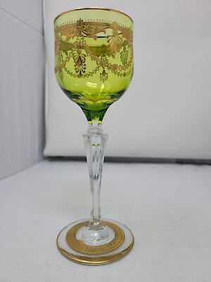 #ad German Lorraine Green to Clear Glass Hock Wine Gold Gilt 19th Century $250.00