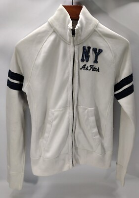 #ad ABERCROMBIE FITCH AF Aamp;F HOODIE JACKET WHITE MEN MEDIUM MUSCLE NEW YORK $37.49