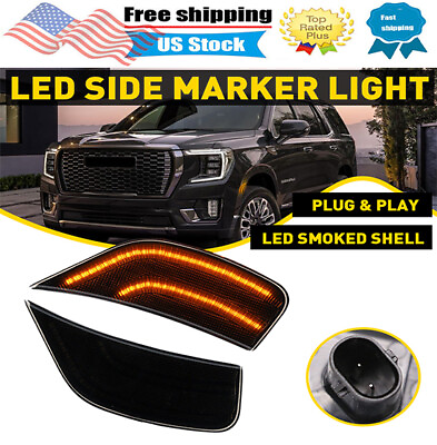 #ad For Chevy Suburban Tahoe 2021 2023 Front LED Side Marker Light Smoked Lens Amber $24.99