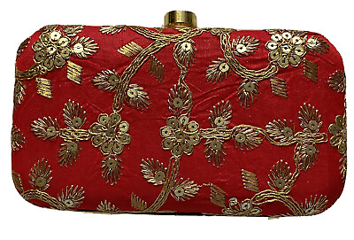 #ad BRGT RED GOLDEN VELVET box CLUTCH PURSE Hard Case PARTY Evening Bag CRYSTAL USA $20.76