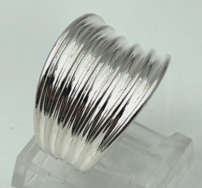 #ad SIZE 6 6g Sterling Silver Stacked ring Large 15mm Wide bad W Ribbed Detail $22.49