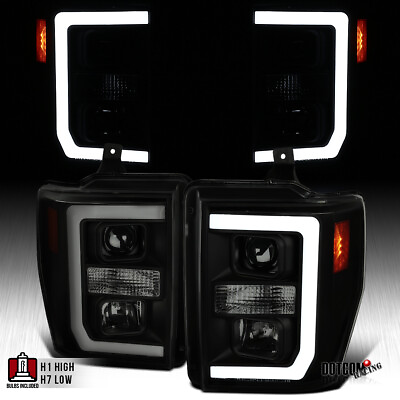 #ad Fit Ford 2008 2010 Ford F250 F350 SuperDuty Smoke LED Strip Projector Headlights $269.99