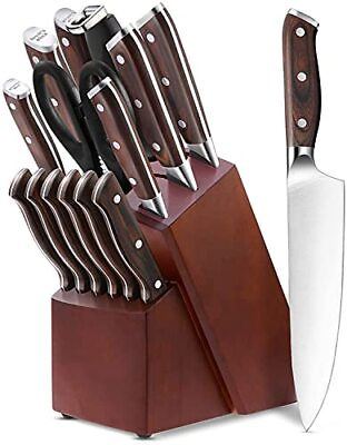 Knife Set15 Piece Kitchen Knife Set with Block Wooden German High Carbon St... $57.71