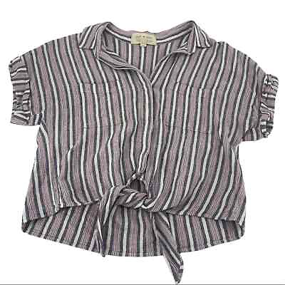 #ad Cloth amp; stone striped tie front button down shirt size medium linen blend $21.25