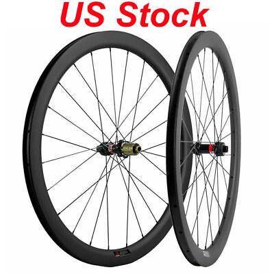 #ad 50mm 700C Road Bike Carbon Wheelset Bicycle Wheels Disc Brake Tubeless US Stock $309.00