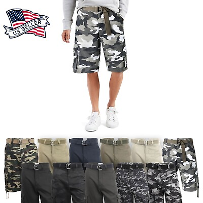 #ad Mens Cargo Shorts with Belt 30 52 Twill Short Camo Pants Summer Multi Pocket $31.99