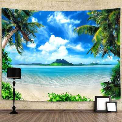 #ad Tropical Ocean Beach Extra Large Tapestry Wall Hanging Nature Background Fabric $30.15