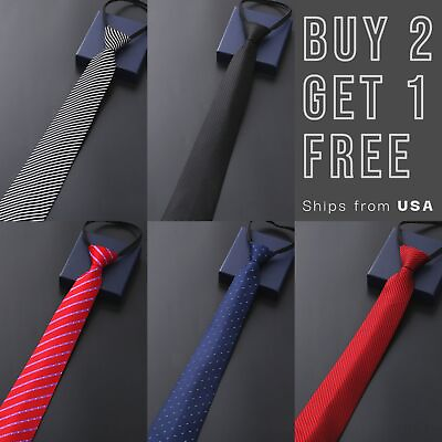 Men Fashion Solid Color Zipper Tie Wedding Party Formal Business Necktie $7.85