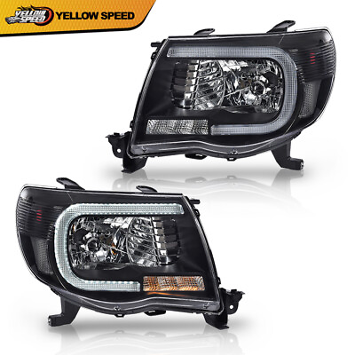 #ad #ad Fit For Toyota Tacoma 05 11 Black Clear LED Tube Headlights Headlamps $87.39