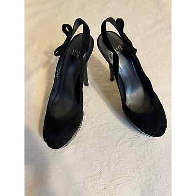 #ad Stuart Weitzman Black Leather platform High Heel Shoe 8.5 $32.30