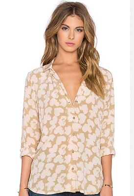 #ad Equipment Femme 100% Silk Top Women Size S Adalyn Hearts Long Seeve Button Up $34.99