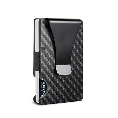 #ad Rfid Carbon Fiber Metal Card Holder Wallets Men Slim Thin Mini Wallet Male Money $6.50