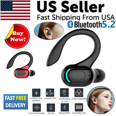 #ad New Bluetooth 5.2 Headset Wireless Earbuds Earphones Stereo Headphones Ear Hook $7.69