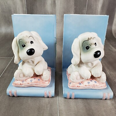 #ad PAIR White Dog Resin Bookends Cute Dog Bookends $15.29
