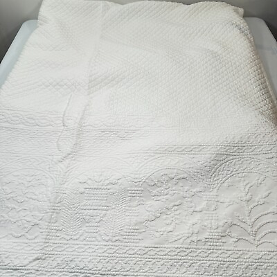 #ad williamsburg bedspread king matelasse 100% cotton white floral usa $130.00