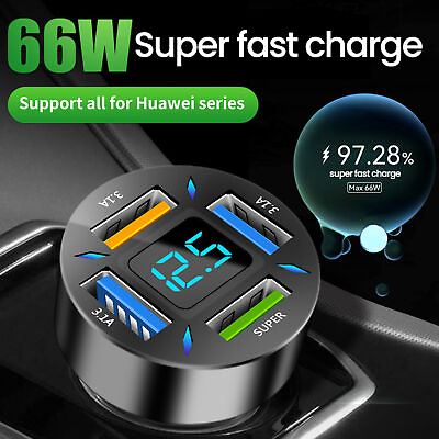 66W Car Charger with Blue Light Voltage Plug And Play USB 4 Ports Auto Charger $8.09