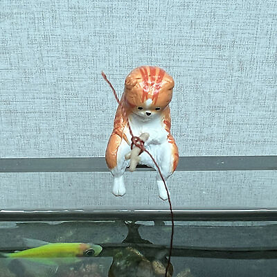 #ad Fish Tank Landscaping Vivid Shape Decorative Fish Tank Cat Fishing Ornament $7.48