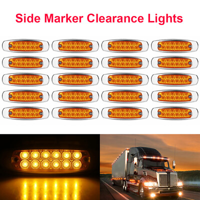 #ad 20 PCS Amber Side Marker Light Clearance 12 LED Truck Trailer For Peterbilt 12V $37.05