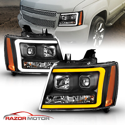#ad 07 14 Fit Chevy Suburban Tahoe Avalanche Black LED Swtichback Projector Headlamp $265.96