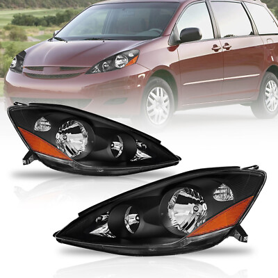 #ad Pair Black Housing Headlight Front Lamp For 2006 2010 Toyota Sienna LE XLE $136.95
