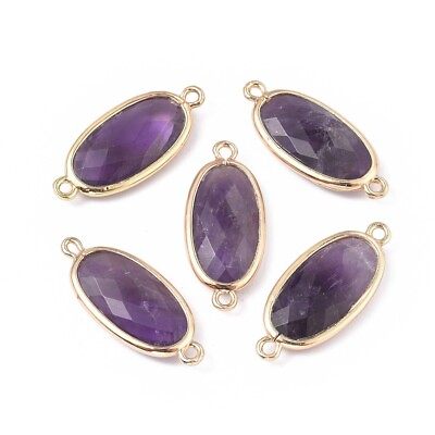 #ad 5Pcs Faceted Oval Natural Amethyst Links Connectors with Brass Finding 28x12x5mm $10.61