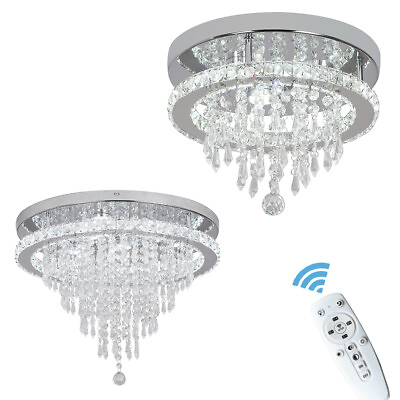 #ad Dimmable LED Ceiling Light Crystal Round Chandelier Bedroom Living Room Remote $59.99