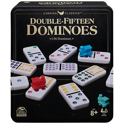 #ad Cardinal Classics Double Fifteen Dominoes Set in Storage Tin Dominoes for K $14.58