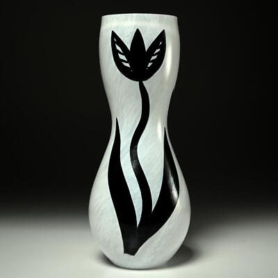 #ad Kosta Boda Ulrika Hydman Vallien Tulip Black White Modern Painted Art Glass Vase $200.00