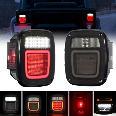 #ad Smoked 83 LED Tail Lights Reverse Brake License Plate for Jeep Wrangler YJ TJ JK $54.99