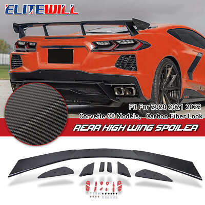 #ad For 20 Up Corvette C8 GM CARBON FIBER LOOK Rear Trunk Lid High Wing Spoiler ABS $259.00