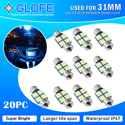 #ad 20pcs Ice Blue For Dome Map Trunk Bulb Festoon 31mm 4SMD LED Interior light $11.59