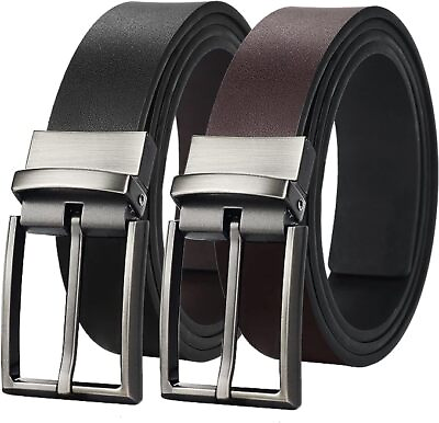 #ad Mens Reversible Genuine Classic Leather Belts Black amp; Brown Rotating One Size $21.99