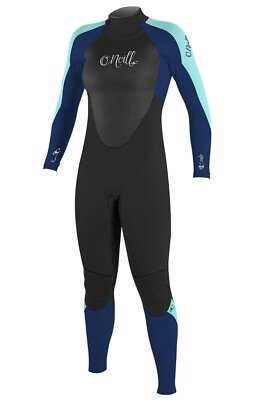 #ad O#x27;NEILL WOMENS EPIC 4 3MM BACK ZIP FULL SUIT WETSUIT BLACK NAVY SEAGLASS SIZE 8 $162.80