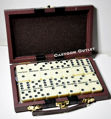 #ad DOMINOES DOUBLE SIX LEATHERETTE CASE STANDARD SIZE TILE THICK 28 PC DOMINO GAME $19.95