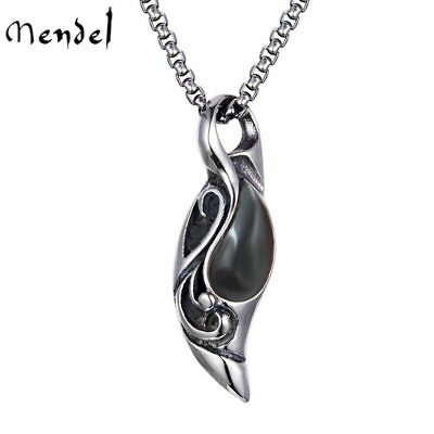 #ad MENDEL Fashion Mens Black Onyx Stone Pendant Necklace Stainless Steel Charm Set $11.99