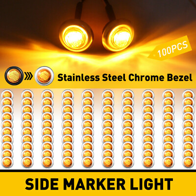 #ad 100X 3 4quot; Amber 12V Side Bullet Marker Clearance Light LED Truck Trailer RV Lamp $86.99
