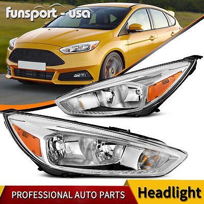 #ad FOR 2015 2018 FORD FOCUS CHROME HOUSING AMBER CORNER HEADLIGHTS HEADLAMPS PAIR $89.50