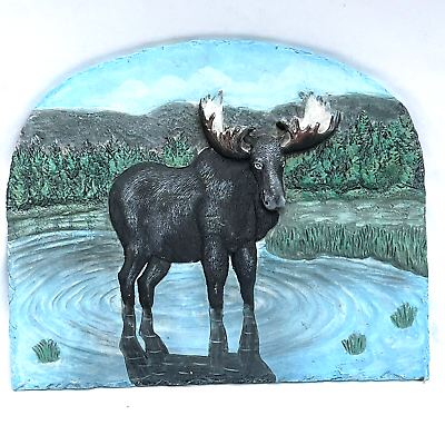 #ad Moose In Wilderness Slate Resin Wall Hanging 3D Effect 10 X 8.5quot; In Outdoor $14.99