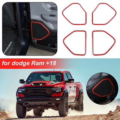 #ad 4x Interior Door Stereo Speaker Trim Cover Bezels for Dodge Ram 2018 Red Carbon $38.99