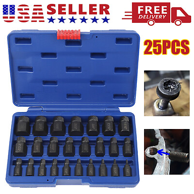 #ad 25Pcs Screw Extractor Set Hex Head Multi Spline Easy Out Bolt Extractor Set NEW $24.95