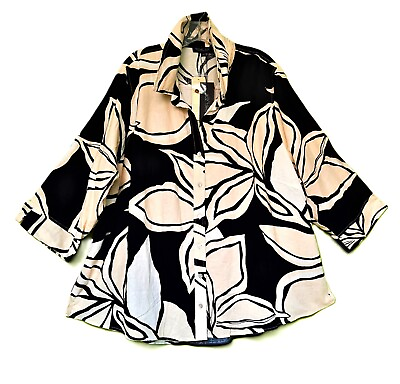 #ad Rachel Zoe LINEN top blouse jacket women PLUS Size 2X Black Ivory mother#x27;s gift $26.99