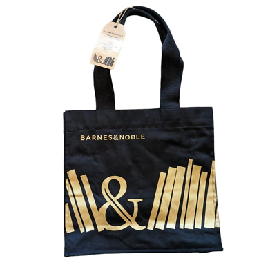 #ad Barnes amp; Noble Black Gold Canvas Bag Pocket Organic Cotton Fair Trade Tote New $16.98
