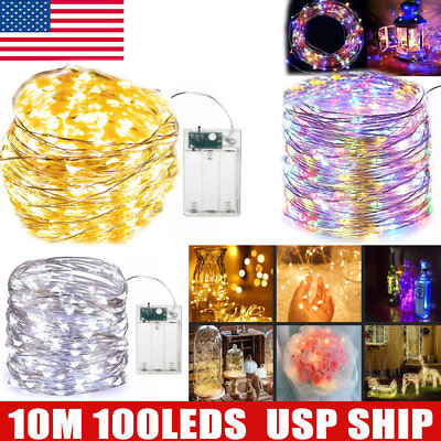 #ad 1 3PCS 20 50 100 LED String Fairy Lights Copper Wire Battery Powered Waterproof $4.59