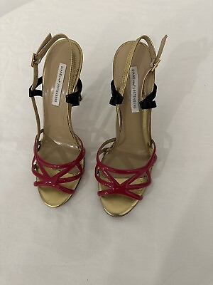 #ad Diane Von Furstenberg DVF Gold Pink Black Slingback Pump Sandals Women Sz 8.5B $39.99