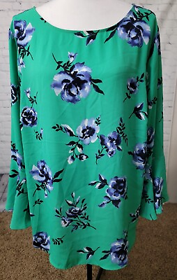 #ad 2X Counterparts womens top blouse green blue flutter sleeve dressy $8.99